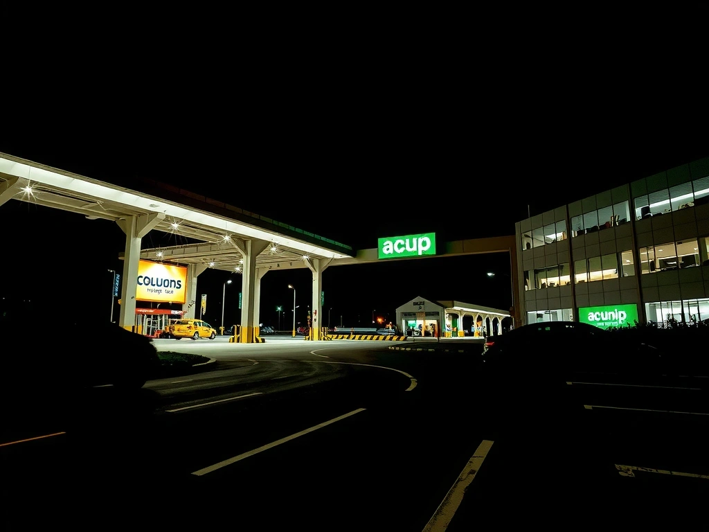 Modern logistics hub at night